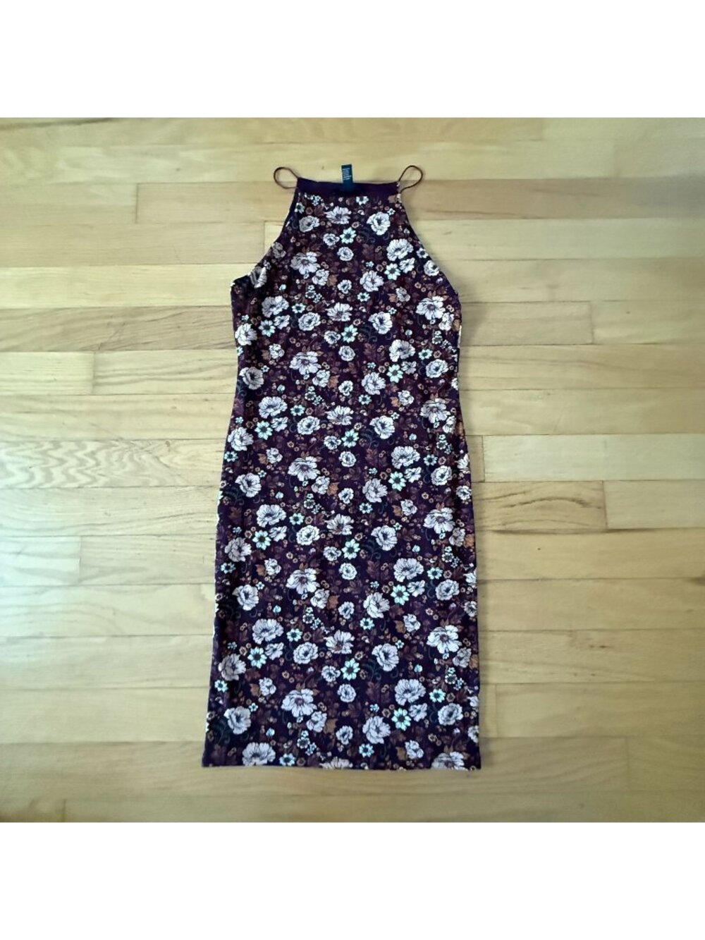Forever 21 Women's Large Floral Burgundy Midi High Neck Dress Summer/Spring